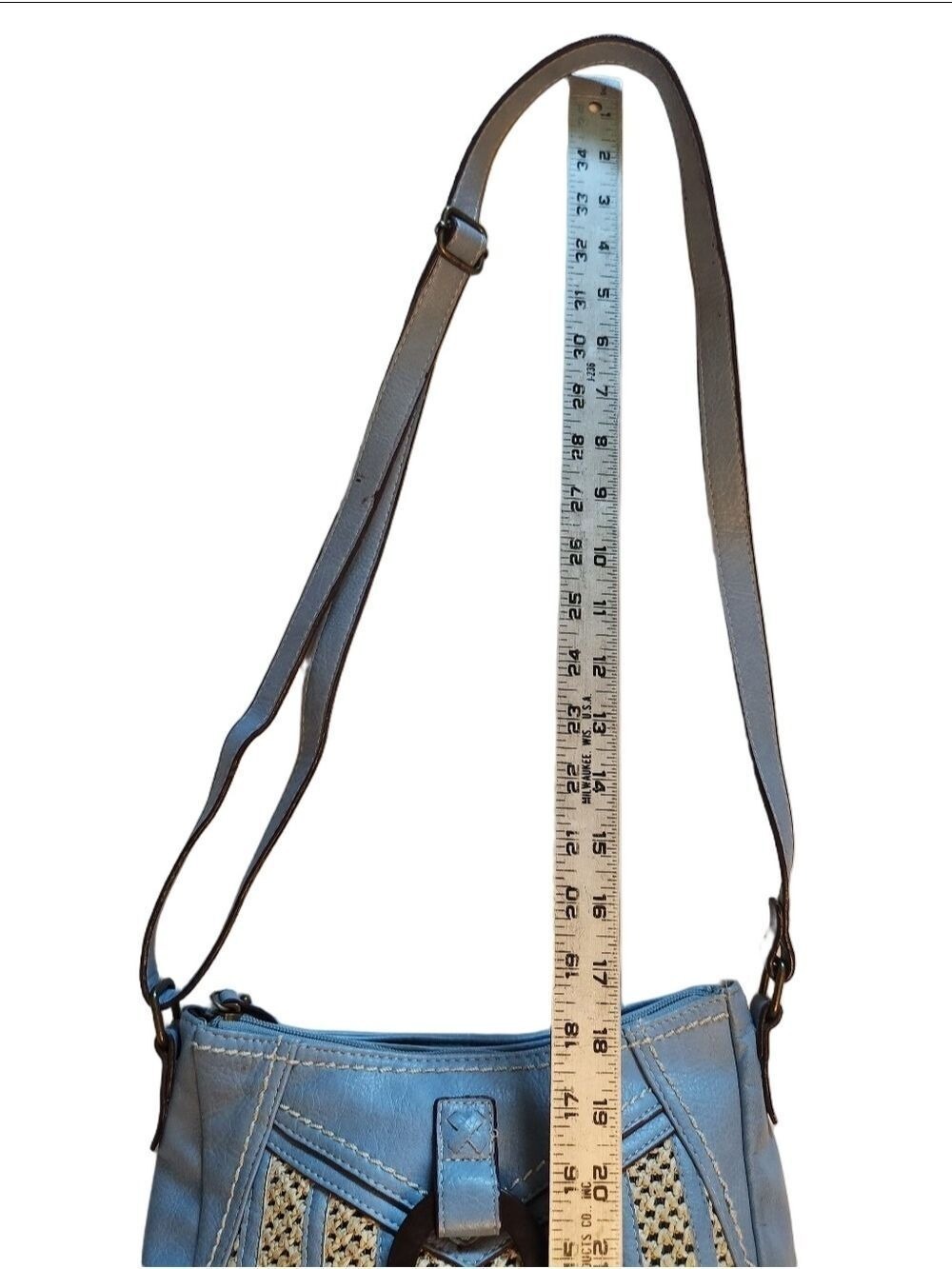 b.ø.c. Born Concept Cornflower Blue Faux Leather & Woven Straw Crossbody Bag - Picture 12 of 16
